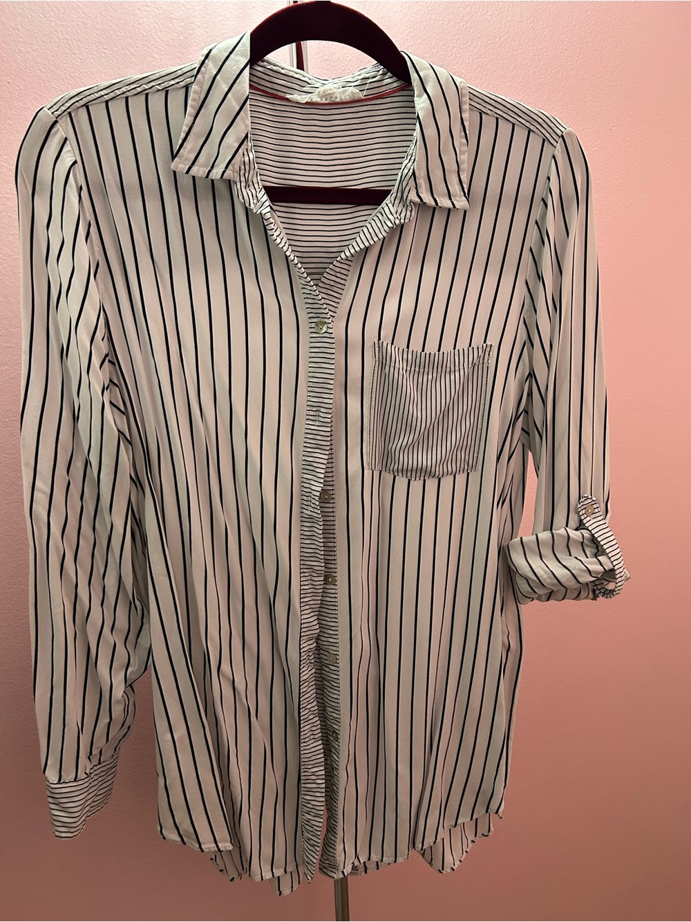 Jane and Delancey White Button-Down Shirt with Black Stripes - Picture 1 of 5